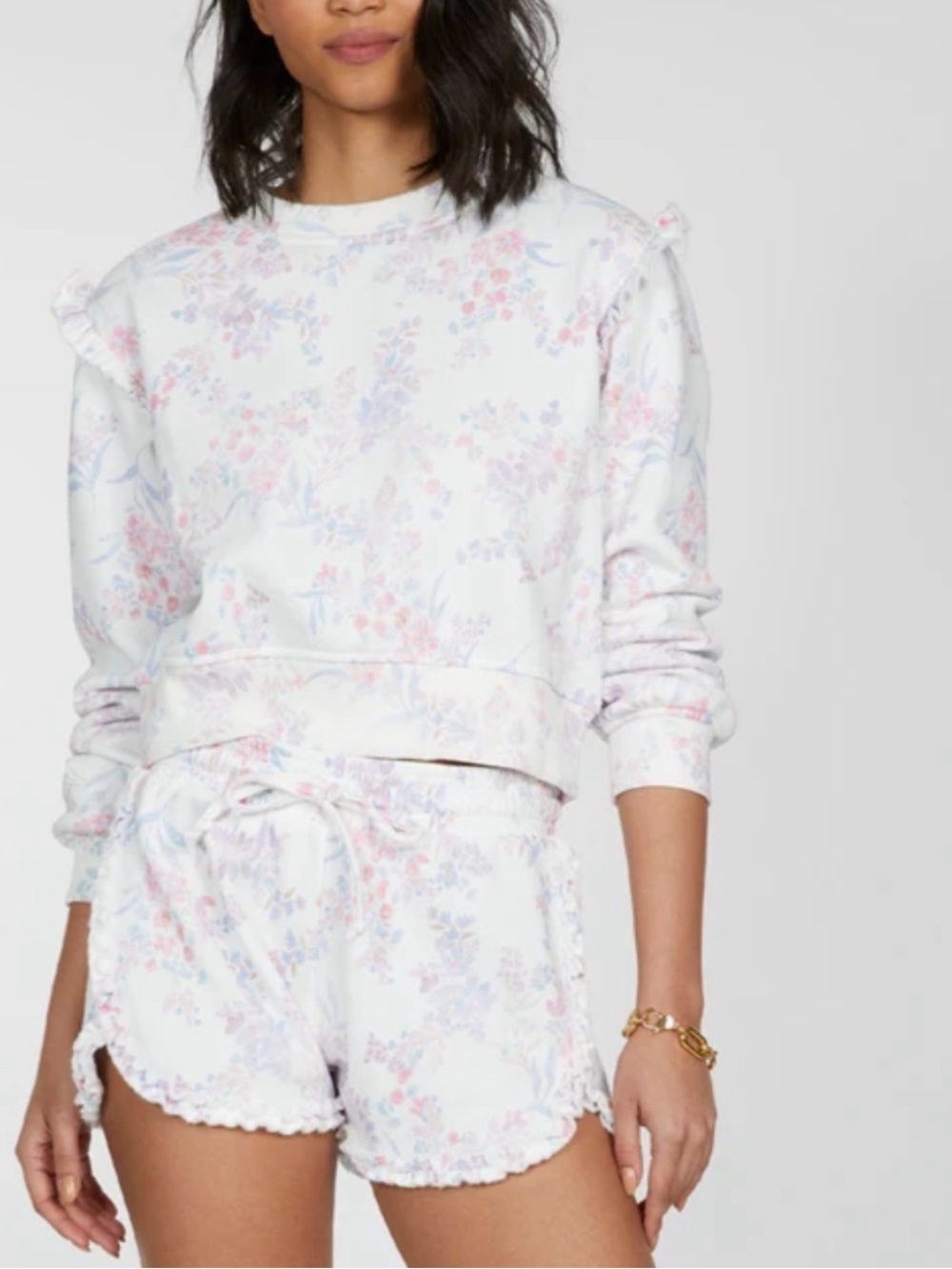 Generation Love lavender floral Zoe ruffle sweatshirt and Cici sweat shorts NWT
